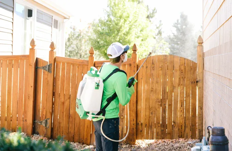 technician spraying exterior of home